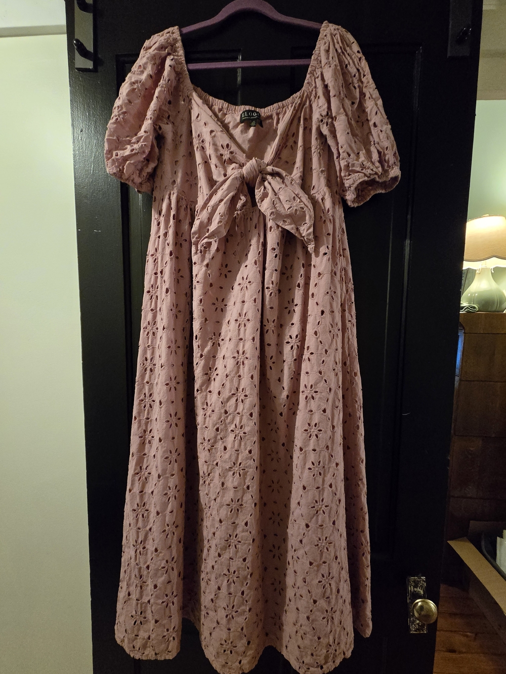 Eloquii Dusty Rose Eyelet Tie-Front Midi Dress